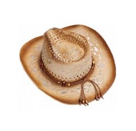 Cowboy Hats Men's & Women's Western Style Cowboy/Cowgirl Straw Hat - Beads Band - Brown - C711Y8FU8RF $22.19