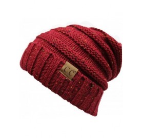 Skullies & Beanies Trendy Warm Oversized Chunky Soft Cable Knit Slouchy - Confetti Burgundy - CK18WQSCARA $14.52