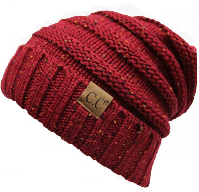 Skullies & Beanies Trendy Warm Oversized Chunky Soft Cable Knit Slouchy - Confetti Burgundy - CK18WQSCARA $14.52
