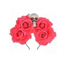 Headbands Halloween Skull Rose Flower Headband Hair Hoop Cosplay Day of the Dead Hairband Accessory - Red - CY18WMRHNM6 $8.79