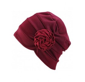 Skullies & Beanies Chemo Turban Flower Beanie Cap Pleated Hair Loss Hat for Cancer - Wine - C918QK0EO5X $17.36