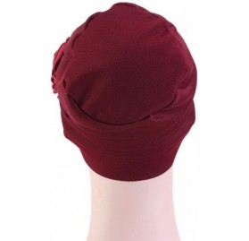 Skullies & Beanies Chemo Turban Flower Beanie Cap Pleated Hair Loss Hat for Cancer - Wine - C918QK0EO5X $17.36
