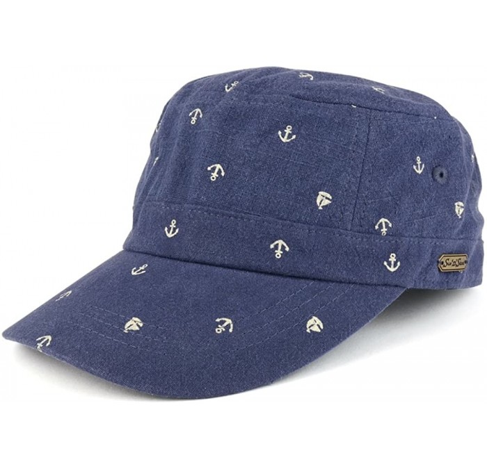 Baseball Caps Flat Top Style Cotton Linen Army Cap with Anchor Print Pattern - Navy - CG186TIYLU4 $14.91