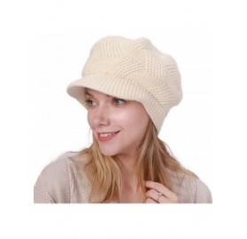 Skullies & Beanies Women Winter Warm Hat Slouchy Cable Knit Visor Crochet Beanie Hats Snow Ski Skull Cap with Brim Beige - C8...