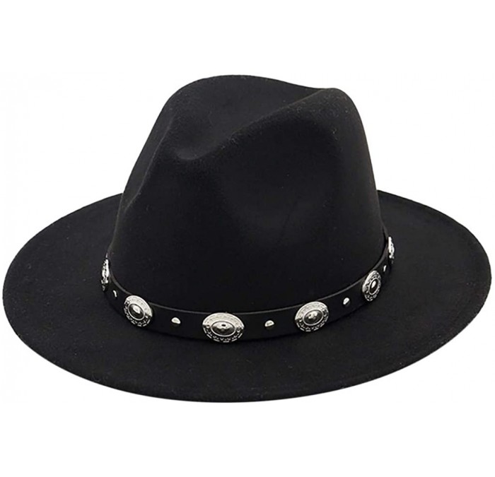 Fedoras Mens Western Cowboy Hat Faux Felt Wide Brim Fedora Hat - A Black - CU193W85LXY $22.27