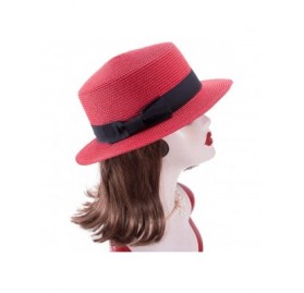 Sun Hats Womens Mini Straw Boater Hat Fedora Panama Flat Top Ribbon Summer A456 - Red - CA185NAKDNU $11.31