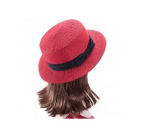 Sun Hats Womens Mini Straw Boater Hat Fedora Panama Flat Top Ribbon Summer A456 - Red - CA185NAKDNU $11.31