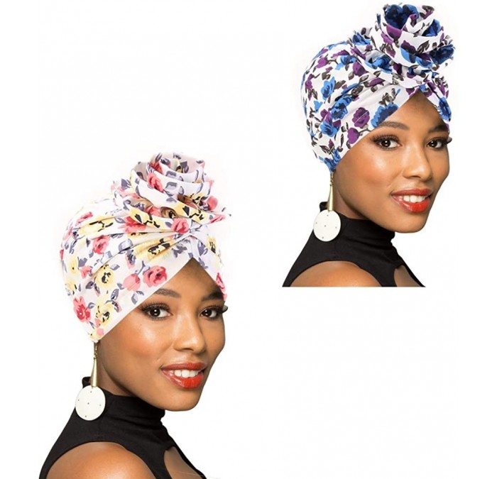 Skullies & Beanies 1Pack/2Packs Women Turban African Pattern Headwrap Beanie Pre-Tied Bonnet Chemo Cap Hair Loss Hat - C318X7...