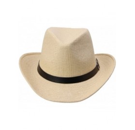Cowboy Hats Unisex Straw Cowboy Belted Panama Hat Summer Sun Jazz Cap - Wheat - CG11L9QJGDX $8.77