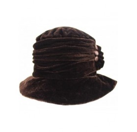 Bucket Hats Velvet Bucket Hat with Button Trim - Brown - C618IOIDEN6 $26.05