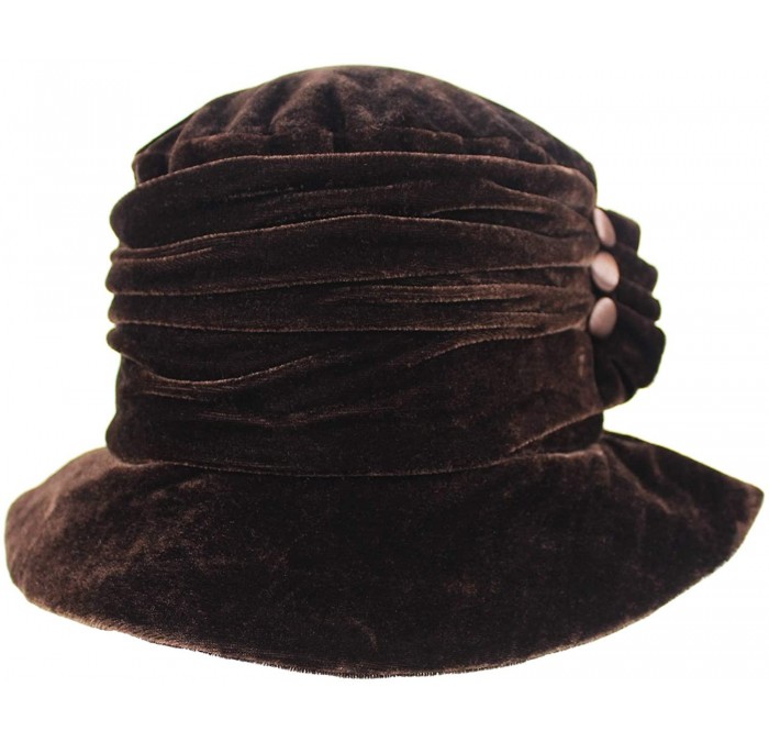 Bucket Hats Velvet Bucket Hat with Button Trim - Brown - C618IOIDEN6 $44.57