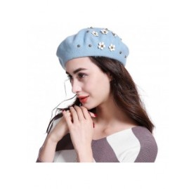 Berets Women's Franch Inspired Wool Felt Beret Hat Bow/Rivet/Floral Appliqued - Floral-blue - CW187QE88ED $10.16
