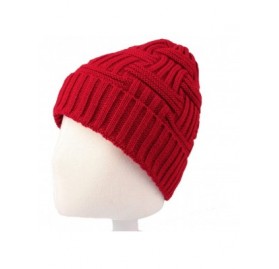 Skullies & Beanies Fleece Lined Knit Beanie Winter Hat Slouchy Watch Cap HZ50031 - Red - CB18L7A3Q86 $12.35