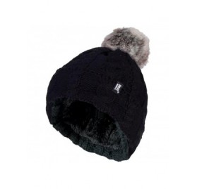 Skullies & Beanies Womens Thick Knit Thermal Winter Warm Beanie Hat with Pom Pom - Black - C5184R6HQEM $16.49