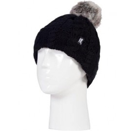 Skullies & Beanies Womens Thick Knit Thermal Winter Warm Beanie Hat with Pom Pom - Black - C5184R6HQEM $43.62