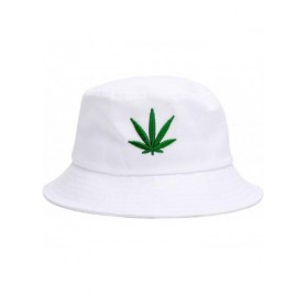 Bucket Hats Weed-Marijuana Embroidered Cotton Bucket Hat - Unisex UV Protection Sun Hat - White - CE1928NSAXI $9.38