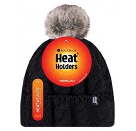 Skullies & Beanies Womens Thick Knit Thermal Winter Warm Beanie Hat with Pom Pom - Black - C5184R6HQEM $43.62
