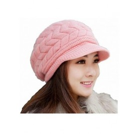 Skullies & Beanies Womens Winter Warm Knit Caps Wool Snow Hats with Visor - Pink - CR1892GCMK2 $10.11