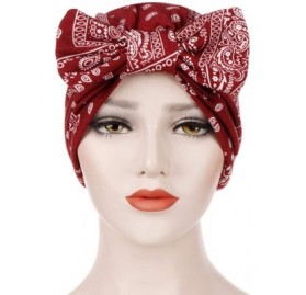 Skullies & Beanies ❤Women Bowknot Muslim Ruffle Cancer Chemo Hat Beanie Beading Turban Head Wrap Cap (Wine -1) - Wine -1 - C4...