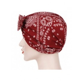 Skullies & Beanies ❤Women Bowknot Muslim Ruffle Cancer Chemo Hat Beanie Beading Turban Head Wrap Cap (Wine -1) - Wine -1 - C4...