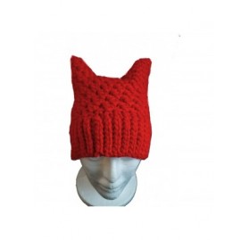 Skullies & Beanies 100% Handmade Knitted Pussy Cat Hat for Women's March Winter Warm Beanie Cap - Red - CK189SOUEU6 $14.67