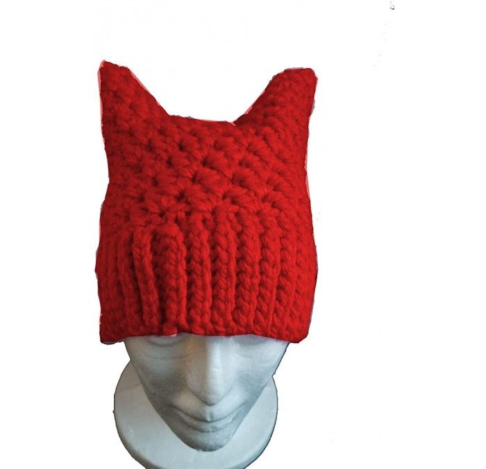 Skullies & Beanies 100% Handmade Knitted Pussy Cat Hat for Women's March Winter Warm Beanie Cap - Red - CK189SOUEU6 $22.45