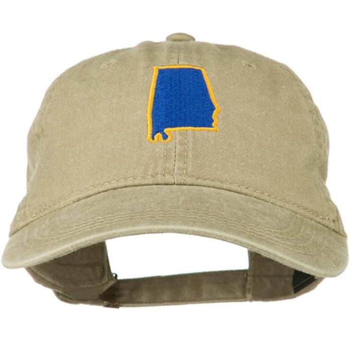 Baseball Caps Alabama State Map Embroidered Washed Cap - Khaki - C911NY2RKCJ $25.29