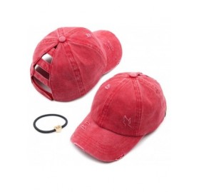 Baseball Caps Distressed Washed Denim Ladder Ponytail Hole Baseball Caps (BT-779) - Red - CP194UN26NX $16.40