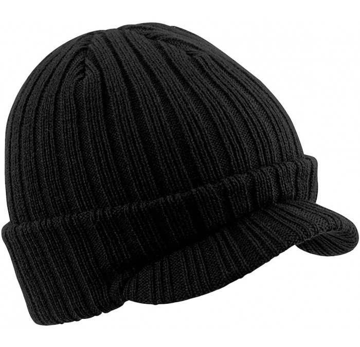 Skullies & Beanies Unisex Plain Peaked Winter Beanie Hat - Black - CL11E5O1RF1 $21.17