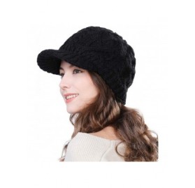 Skullies & Beanies Womens Knit Visor Beanie Newsboy Cap Winter Warm Hat Cold Snow Weather Girl 55-60cm - 68294-black - C918LL...