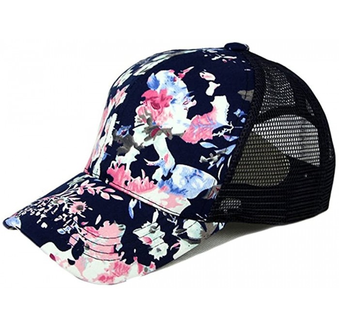 Baseball Caps Junior's Flower Print Mesh Trucker Baseball Cap Hat - Navy - CA12DF5C0GP $20.18