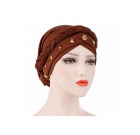 Skullies & Beanies Women Beaded Braid India Hats Muslim Cancer Chemo Beanie Turban Wrap Cap - Coffee - CE18T0T5KG3 $10.11