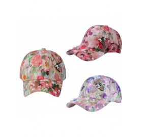 Bucket Hats Fashion Women Floral Print Pearl Bling Baseball Cap Adjustable Sun Hat - Red - CV18DIG5UYM $9.05