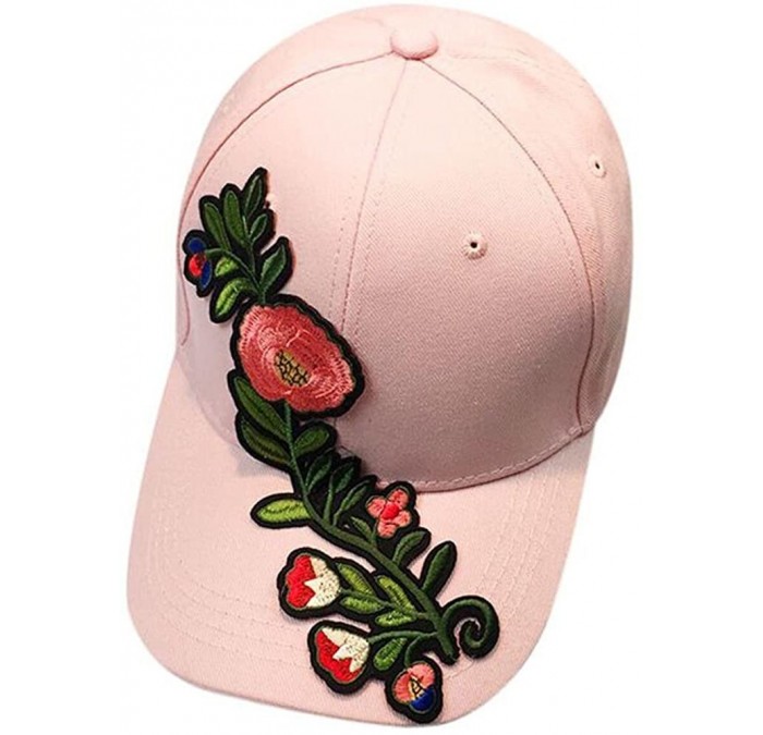 Berets Womens Baseball Cap Couple Applique Floral Unisex Snapback Hip Hop Flat Hat - Pink - CX18I0CEUN2 $10.85