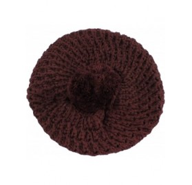 Berets Thick Crochet Knit Pom Pom Beret Winter Ski Hat - Dark Burgundy - CJ11QCV3PMD $7.95