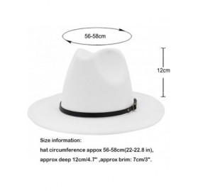 Fedoras Women's Classic Wide Brim Fedora Hat with Belt Buckle Felt Panama Hat - Pure White - CF199GDA62A $13.28