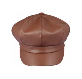 Newsboy Caps Women Newsboy Hats- Visor Beret Cabbie Hat 8 Panel Ivy Cap PU Leather - Brown - CX18KOI7MS6 $26.07