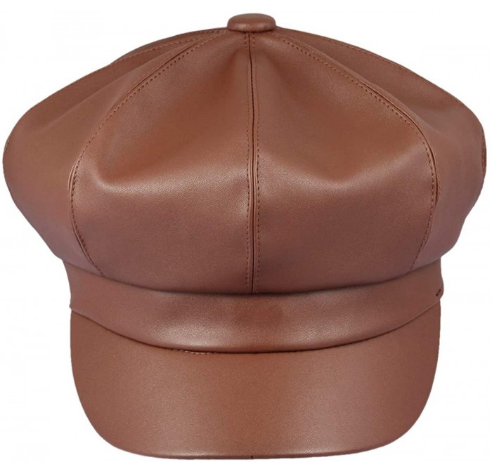 Newsboy Caps Women Newsboy Hats- Visor Beret Cabbie Hat 8 Panel Ivy Cap PU Leather - Brown - CX18KOI7MS6 $31.71