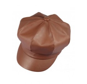 Newsboy Caps Women Newsboy Hats- Visor Beret Cabbie Hat 8 Panel Ivy Cap PU Leather - Brown - CX18KOI7MS6 $26.07