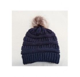 Skullies & Beanies Sale!Women Winter Warm Crochet Knit Faux Fur Pom Pom Beanie Hat Cap hat for women winter fashion - Navy - ...