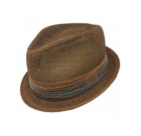 Fedoras Men Women Unisex Cool Summer Straw Upbrim Roll Up Fedora Hat Cap - Brown - CL18RQ4AWKX $14.02