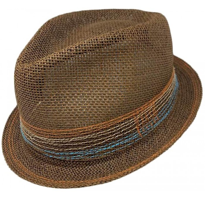 Fedoras Men Women Unisex Cool Summer Straw Upbrim Roll Up Fedora Hat Cap - Brown - CL18RQ4AWKX $37.11