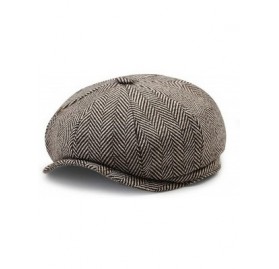 Newsboy Caps Men's Women's Premium Wool Blend 8Panels Plaid Herringbone Newsboy Hat - Brown Beige - CY186KHYGIW $12.24