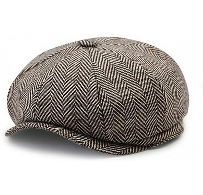 Newsboy Caps Men's Women's Premium Wool Blend 8Panels Plaid Herringbone Newsboy Hat - Brown Beige - CY186KHYGIW $25.94