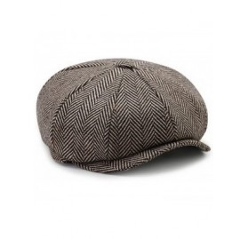 Newsboy Caps Men's Women's Premium Wool Blend 8Panels Plaid Herringbone Newsboy Hat - Brown Beige - CY186KHYGIW $12.24