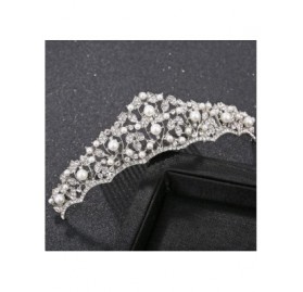 Headbands Bridal Crown Rhinestone Crystal Pearls Hair Comb Tiara Wedding Headband - Silver - CP18EDQZGUT $7.74