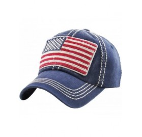 Baseball Caps Men's USA American Flag Patch Vintage Ball Cap - Navy - CI18LQLWQTU $34.58
