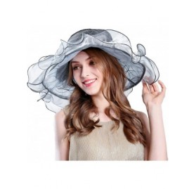 Sun Hats Women's Organza Kentucky Derby Hat Ruffles Creative Hat UV Protection Organza Mesh Hat - Grey - CB18NUG4Y9W $15.39
