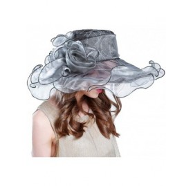 Sun Hats Women's Organza Kentucky Derby Hat Ruffles Creative Hat UV Protection Organza Mesh Hat - Grey - CB18NUG4Y9W $15.39