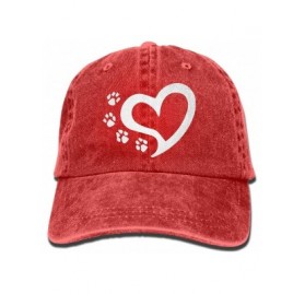 Baseball Caps Unisex Baseball Cap Denim Fabric Hat Cat Dog Paw Prints Heart Adjustable Snapback Hunting Cap - Red - CF18HGQ4E...